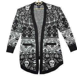 Social Collison‎ Skulls Fair Isle Girls Open Cardigan Size M